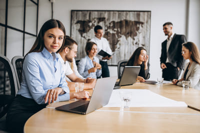 group people working out business plan office